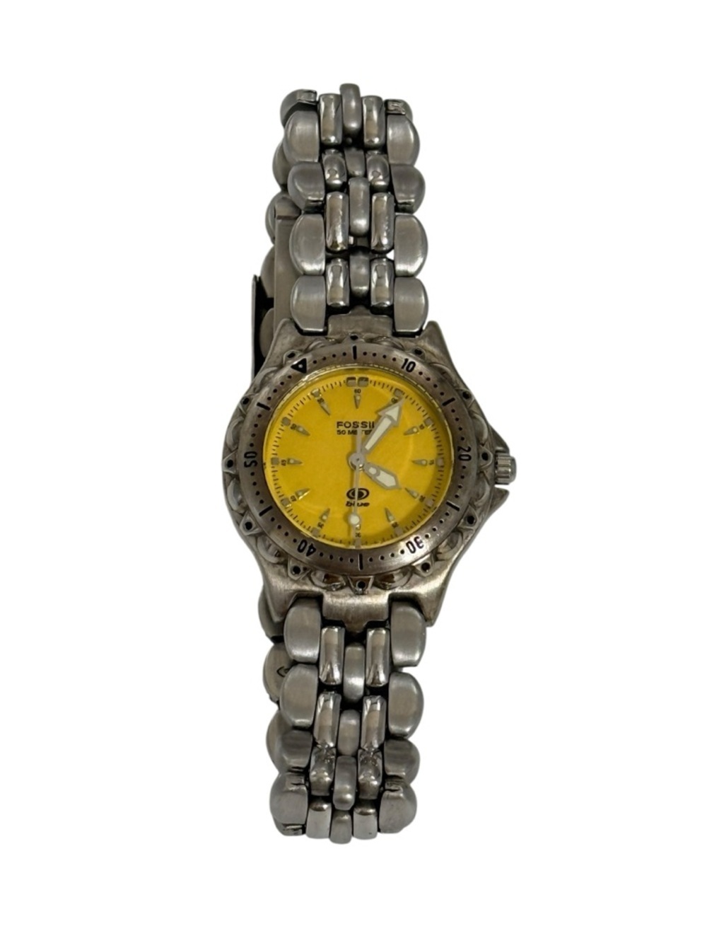 Fossil Silver Bracelet Watch with Yellow Dial